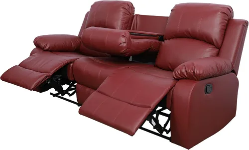 Miniatura 3 de GS28XX - Juego de sofá reclinable de 3 piezas, tapicería de cuero regenerado, manual con mesa desplegable y consola central (rojo, 3 piezas)