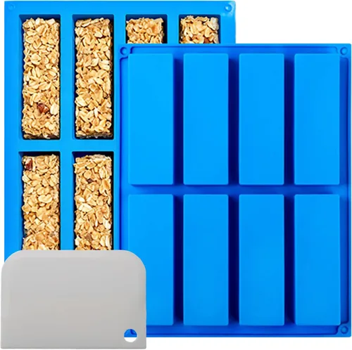 Miniatura 9 de Moldes rectangulares de silicona para hornear, molde de barra de chocolate profundo de 1 pulgada – 8 cavidades, molde casero de granola para barra 2