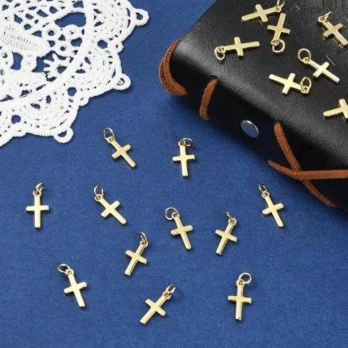 Miniatura 4 de Dijes de cruz para hacer joyas, chapado en oro real de 18 quilates, dijes de religión para pulseras, collares y aretes