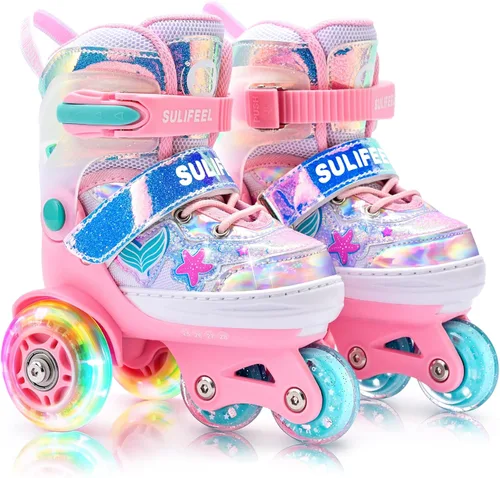 Miniatura 11 de SULIFEEL Patines de Ruedas Ajustables para Niñas Niños Infantiles, Ruedas Divertidas Iluminadas con Luz Flash de Tipo Equilibrio de Tres Puntos Azul