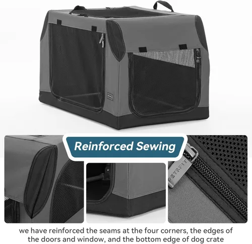 Miniatura 4 de PETSFIT Jaula de viaje para perros, jaula para perros de lados suaves, estructura ajustable resistente de 36 pulgadas, fácil de instalar, jaula Gris