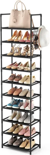 Miniatura 9 de LANTEFUL - Organizador de zapatos de 5 niveles, 12-15 pares, organizador de botas, estante resistente y estrecho para entrada, armarios con ganchos