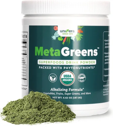 Miniatura 2 de Univera Metagreens, polvo de mezcla de superalimentos verdes, mezcla de batidos con espirulina orgánica, antioxidantes vitales, alcalinizar