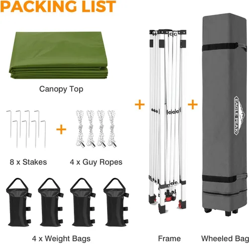 Miniatura 399 de EAGLE PEAK Tienda de campaña desplegable con bolsa de transporte con ruedas, 8 estacas, 4 cuerdas, 4 bolsas de peso, toldo de tienda de campaña