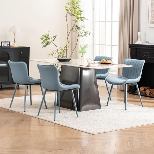 Miniatura 4 de YOUNUOKE Mid-Century - Juego de 2 sillas de comedor modernas tapizadas de piel sintética azul con patas de metal azul, silla decorativa sin brazos