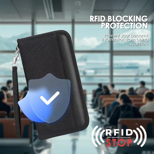 Miniatura 8 de Boonbery Cartera de pasaporte familiar con bloqueo RFID para 4-6 mujeres y hombres, organizador de documentos de viaje impermeable, funda