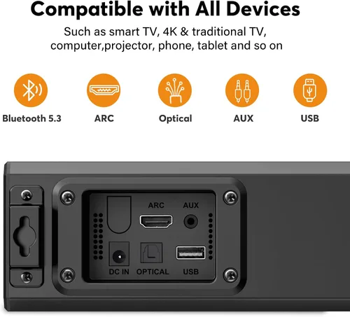 Miniatura 4 de Barra de sonido 2.1 para Smart TV con subwoofer integrado, 6 niveles de mejora de voz, altavoces de barra de sonido de TV pequeños de 15 pulgadas