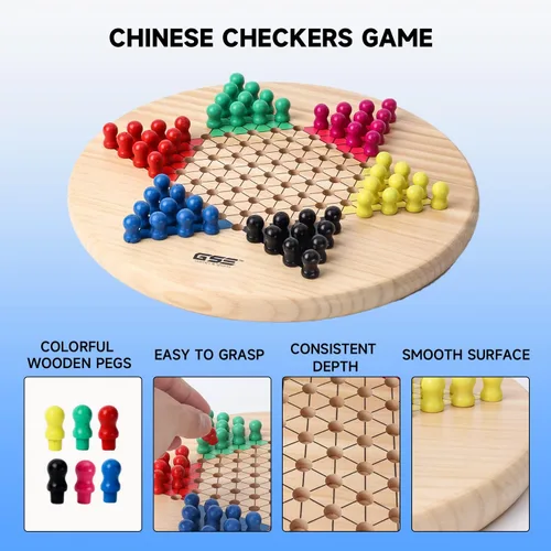 Miniatura 4 de GSE Games & Sports Expert Juego de mesa 2 en 1 de madera natural de 11.5 pulgadas con 66 clavijas y piedras de madera colorida, juego de estrategia