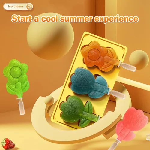 Miniatura 2 de Rolin Roly Moldes amarillos de silicona para paletas de hielo con 5 varillas, molde para hacer helados con tapa, moldes reutilizables para tarta
