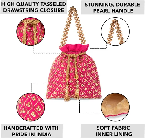 Miniatura 2 de Aheli Potli Monederos para mujer, hecho a mano, bolso de noche, elegante pulsera de moda nupcial