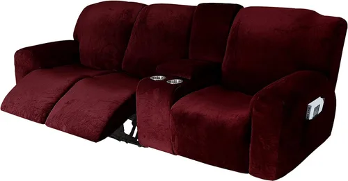 Miniatura 39 de Aedlcal Fundas para sofá reclinable, 10 piezas, fundas de sofá reclinable de felpa de terciopelo con consola central, con bolsillo lateral