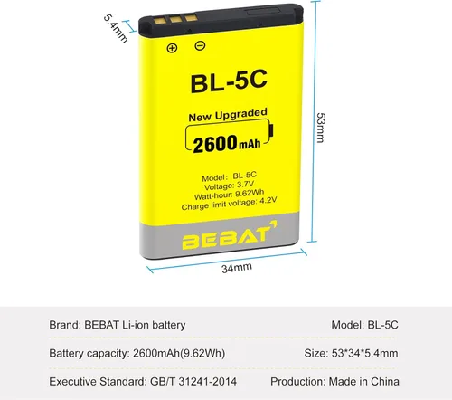 Miniatura 3 de (2 Piezas) Batería BL-5C, 3.7V 2200mAh Batería Recargable BL-5C Adecuada para Radio Doméstica, Nokia con Protección de Corriente
