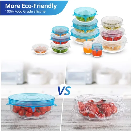 Miniatura 6 de Tapas elásticas de silicona, tapas reutilizables de silicona para recipientes de silicona sin residuos para sobras de alimentos, tazones de frutas