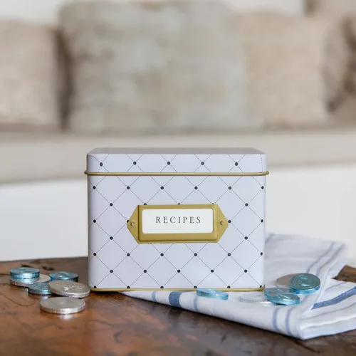 Miniatura 2 de Jot & Mark Caja de regalo para tarjetas de recetas, 50 tarjetas de 4 x 6 pulgadas, 14 divisores, caja de lata decorativa, patrón floral