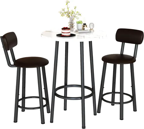 Miniatura 8 de Juego de mesa de comedor, mesa redonda de mármol sintético de 23.6 pulgadas con 2 sillas de respaldo tapizadas de poliuretano, juego de cocina