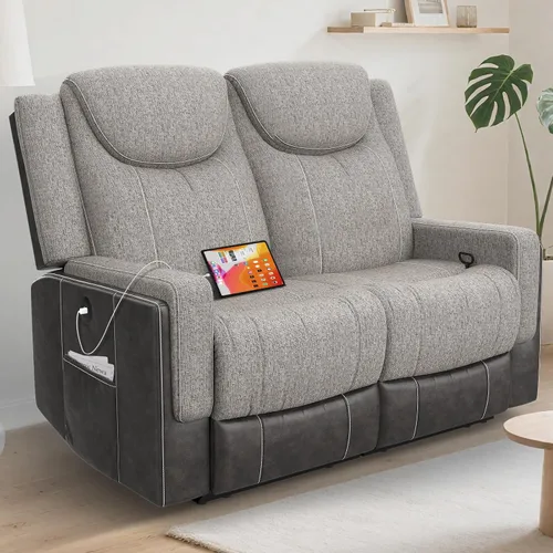 Miniatura 11 de Dresegmt Sofá reclinable, 2 vías multifunción manual de 3 plazas con portavasos, almacenamiento y puertos USB, moderno sofá multifuncional, sofá