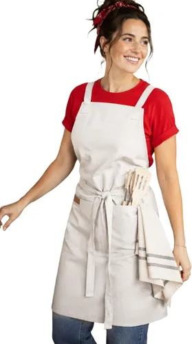 Miniatura 10 de Delantal de cocina 100% algodón con 2 bolsillos, delantal de chef ajustable para cocinar, hornear barbacoa, delantal unisex