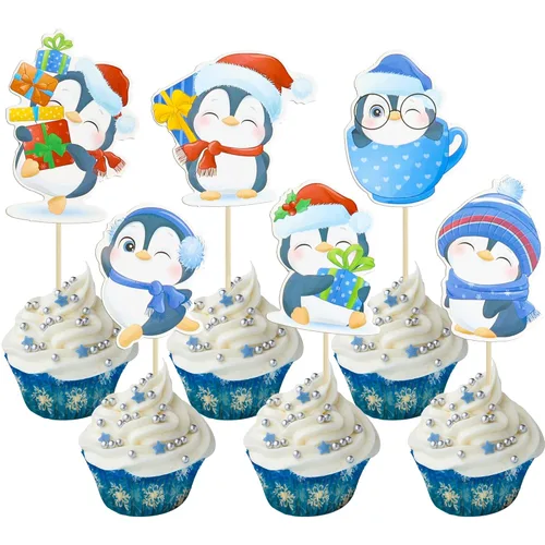Miniatura 35 de Gyufise 24 piezas Adornos para cupcakes de jengibre de Navidad con purpurina, adornos para cupcakes de jengibre para revelar el género, púas