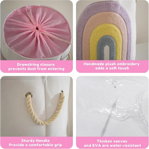 Miniatura 3 de Cesta para Bebé Rosa, Cesta de Lavandería de Lona XL de 58L con Cierre de Cordón, Decoración Boho de Arcoíris