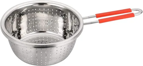 Miniatura 7 de Colador Profundo de Acero Inoxidable Microperforado de 2.5 Quart, Colador de Alimentos de Metal con Asas de Silicona Verde para Drenar Pasta