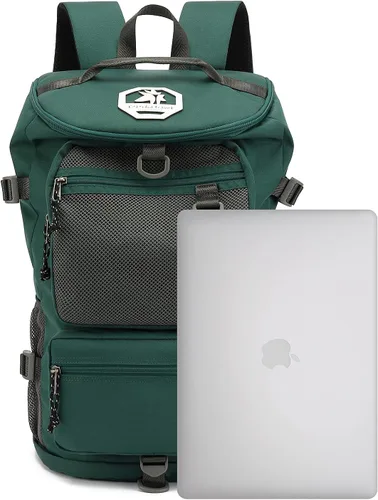 Miniatura 5 de Bolsa de gimnasio Kalesi con compartimento para zapatos, mochila de lona de 4 vías impermeable para viajes, deporte, senderismo, portátil, Verde