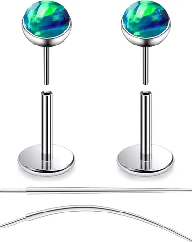Miniatura 31 de F136 - Aretes de titanio 20/18/16G sin rosca, con parte trasera plana, multicolor, ópalo, nariz, labret Medusa Monroe, piercing con forma cónica