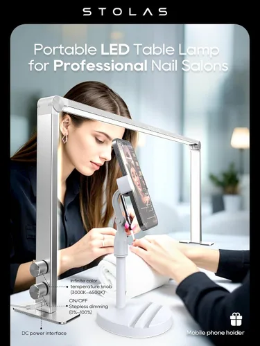 Miniatura 2 de STOLAS Nail Tech - Lámpara de manicura LED regulable de 4000 K-6000 K, luz de escritorio para tecnología de uñas, color plateado