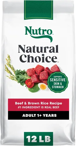 Nutro Natural Choice - Alimento seco para perros, comida para perros adultos, receta de carne seca y arroz integral, 12 libras.