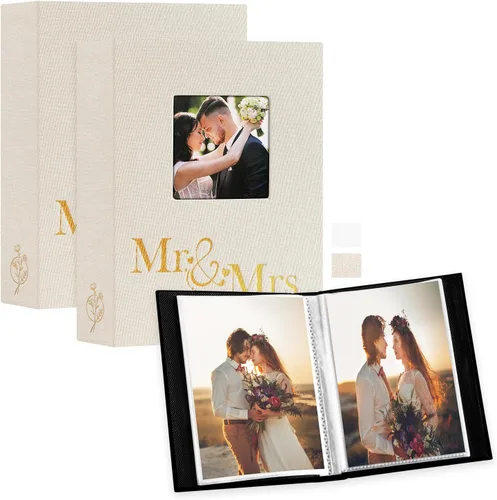 Lanpn Álbum de fotos de boda de 4 x 6 pulgadas, 2 paquetes, cada paquete tiene capacidad para 50 imágenes, mini álbumes de fotos de boda con