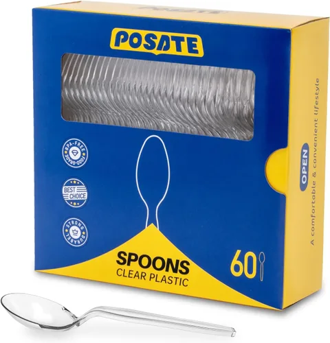 Miniatura 9 de POSATE Cucharas de plástico resistentes, transparentes, desechables, paquete de 60