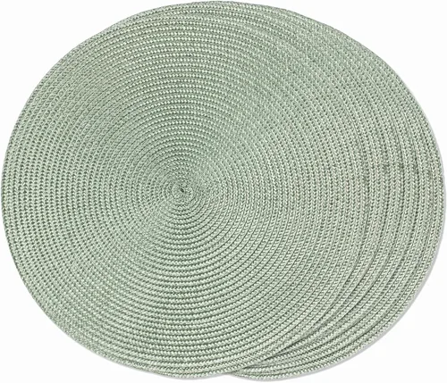 FunWheat Juego de 6 manteles individuales redondos trenzados para mesas de comedor, tejidos, lavables, antideslizantes, de 15 pulgadas (verde Verde
