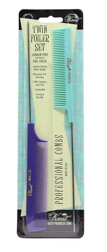 Krest Peines de cola de púa para tejer, dientes finos, peine de corte de pelo, 2 unidades (morado y verde vintage)