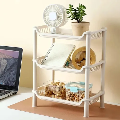 Miniatura 5 de Estante organizador de ducha de 3 niveles, estante cuadrado de plástico para encimera, estante de escritorio hueco multifuncional, soporte