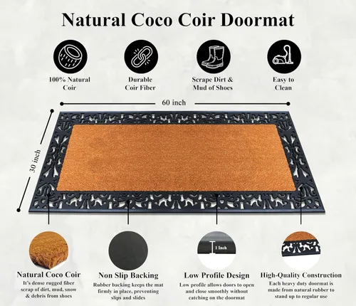 Miniatura 65 de A1HC Tapete para Puerta de Fibra de Coco Natural y Caucho, 30"x48" – Grueso, Duradero, Resistente, Anti-Desprendimiento, Resistente a