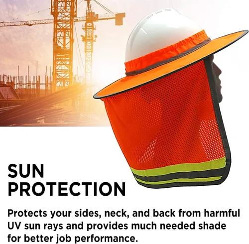 Miniatura 3 de WOLF Industrial Products Sombrero Duro de Alta Visibilidad Naranja Reflectante de Ala Completa con Visera de Malla y Protección para el Cuello