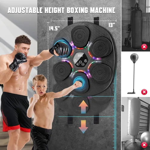 Miniatura 3 de Music Boxing Machine for Adults & Kids, Bluetooth Smart Boxing Wall Machine with Gloves, 9 Modes, 6 Speeds & 3 Sensitivity, Electric Light Up Music