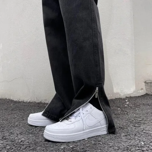 Miniatura 5 de Pantalones de mezclilla de pierna recta bordados con letras para hombre, sueltos, retro, casuales, de pierna ancha, pantalones de calle para hombre