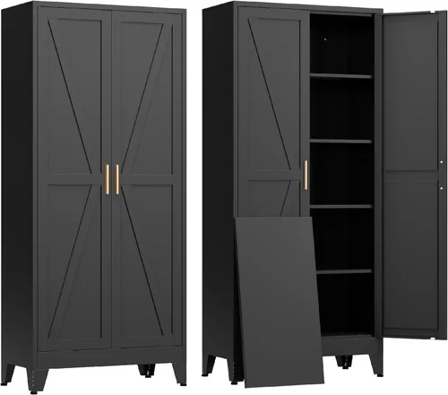 Miniatura 11 de COFaR Home Farmhouse - Armario de almacenamiento con 2 puertas de granero, armario alto de despensa de cocina con 3 estantes ajustables, para Azul