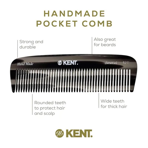 Miniatura 4 de Kent Peine de dientes anchos 12T G, peine desenredante de cabello, peine de bolsillo hecho a mano para cabello grueso, rizado, ondulado, peine