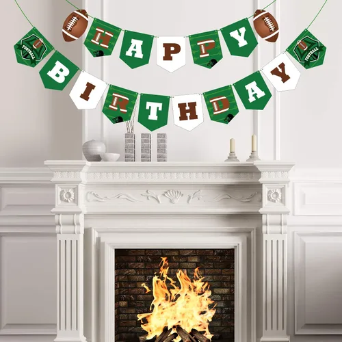 Blulu Decoraciones de fiesta de fútbol – Cartel de feliz cumpleaños de fútbol, banderas de cuerda, letrero de banderines temáticos deportivos,