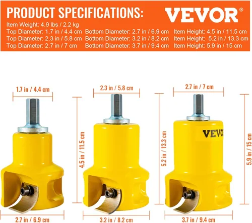 Miniatura 7 de VEVOR Cortador de costillas, 2,5 cm/1" & 3,8 cm/1,5" & 5,1 cm/2", Cortador de muebles de madera de aluminio y acero premium, con cuchillas curvas