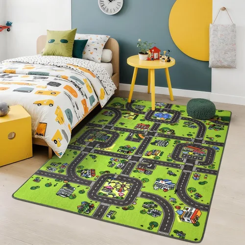 Miniatura 3 de Terrug Alfombra infantil para sala de juegos, antideslizante, lavable, mapa educativo de la ciudad para el aula, alfombra