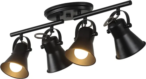 Miniatura 13 de Iluminación de pista de 2 luces para techo, lámpara de techo direccional industrial de luz puntual, lámpara de techo de montaje empotrado en negro
