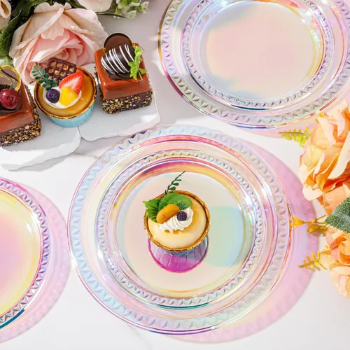 Miniatura 4 de Supernal 120 platos de plástico iridiscente brillante, platos desechables para fiestas, día de San Valentín, día de la madre y Pascua, platos