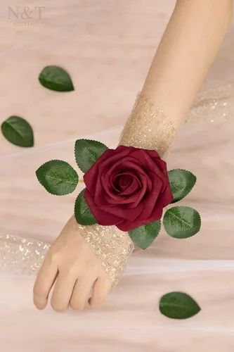 Miniatura 157 de N&T NIETING Flores artificiales, rosas artificiales de color rosa intenso, 50 piezas de flores falsas con tallo para ramos de boda DIY, centros