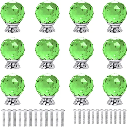 Miniatura 19 de 12 pomos de cristal de forma redonda de 1.18 pulgadas con tornillos, perilla de cajón para tirar, utilizada para cocina, tocador, puerta, armario