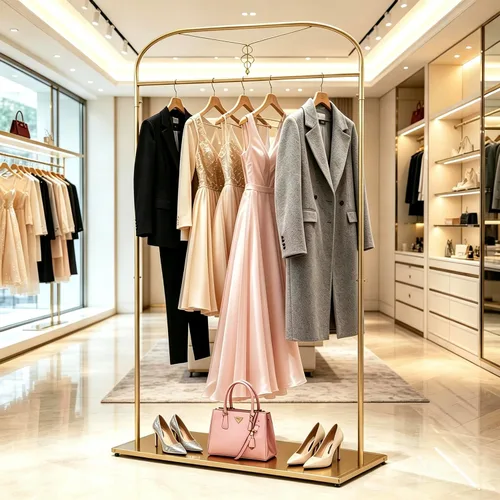 Miniatura 2 de 91" estante alto de la ropa del oro con los estantes, estante largo del vestido de la ejecución Estantes de ropa nupcial, organizador para tienda