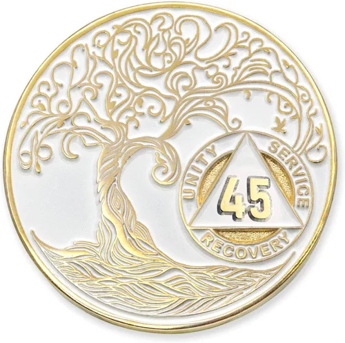Miniatura 50 de 20 Year Sobriety Mint Twisted Tree of Life - Medallón de recuperación AA chapado en oro, fichas y fichas, color negro