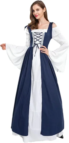 FRMUIC Vestidos renacentistas para mujer, disfraces de Halloween, medieval, irlandés, sobre vestido, camisola, bohemio, vestido campesino victoriano