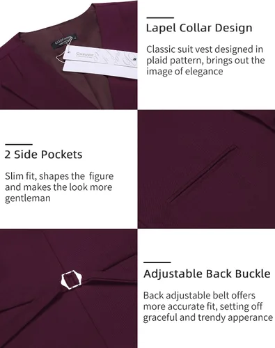 Miniatura 5 de COOFANDY Chaleco de traje de vestir formal ajustado para hombre, chaleco casual de negocios